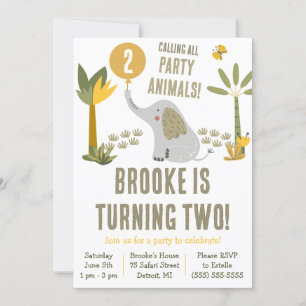 Invitation Appeler tous les animaux de fête éléphant Safari A