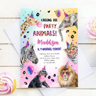 Invitation Appeler tous les animaux de fête Fille Safari Anni
