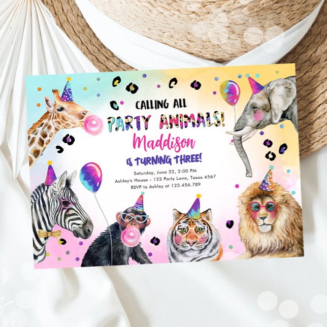 Invitation Appeler tous les animaux de fête Fille Safari Anni (Créateur téléchargé)