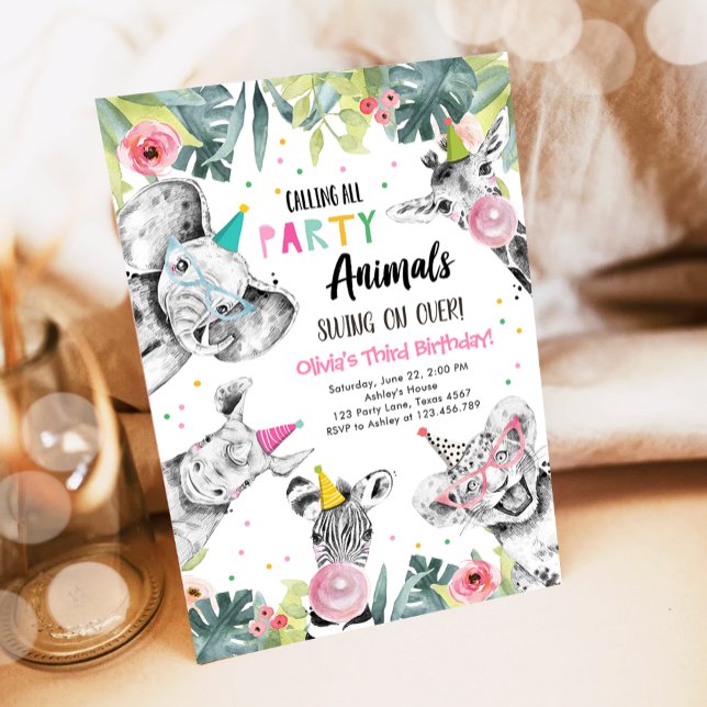 Invitation Appeler tous les animaux de fête Fille Safari Anni (Créateur téléchargé)