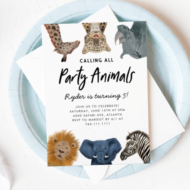 Invitation Appeler tous les animaux de fête Safari Zoo Annive (Créateur téléchargé)