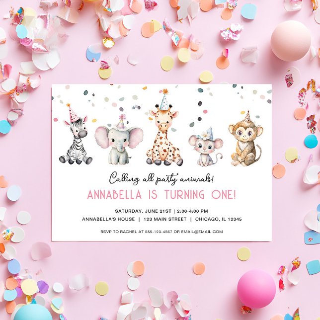 Invitation Appeler tous les animaux de fête simple fille anni (Créateur téléchargé)