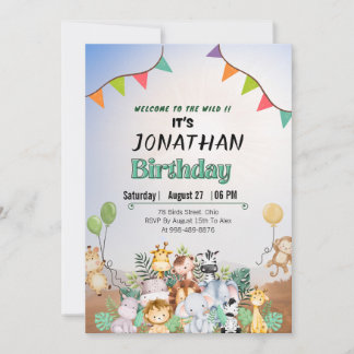 Invitation Appeler tous les animaux l Cute safari l 1e annive