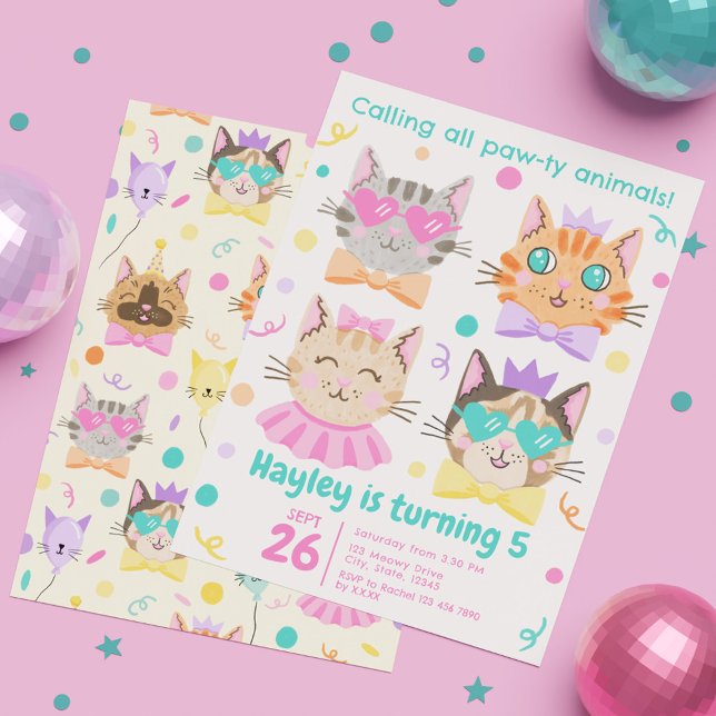 Invitation Appeler Tous Les Animaux Vaillants Cute Kitty Chat (Calling All Pawty Animals Cute Kitty Cat Birthday Invitation)