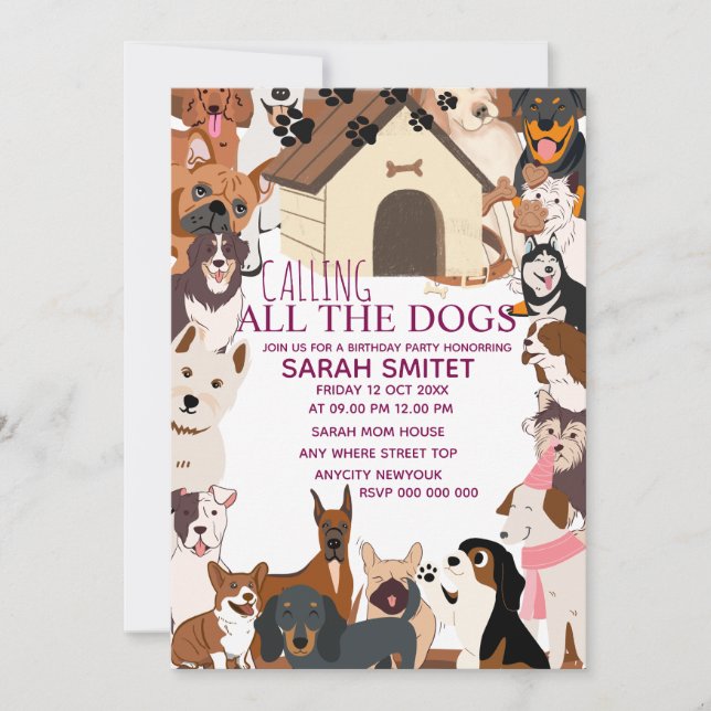 Invitation AppelerTous les chiens Anniversaire Pawty faisons (Devant)