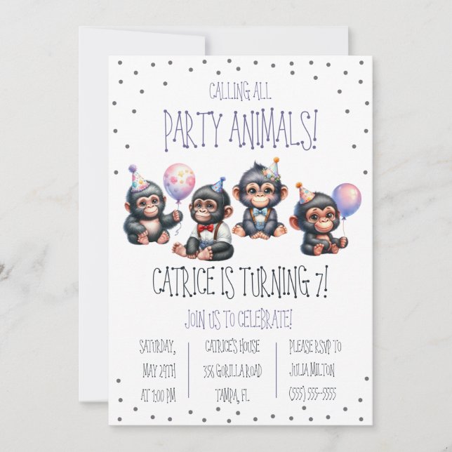 Invitation Appelle tous les animaux de fête ! Fête d'annivers (Devant)