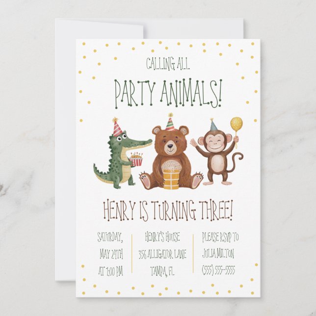 Invitation Appelle tous les animaux de fête ! Fête d'annivers (Devant)