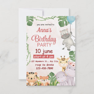 Invitation Appelle Tous Les Animaux De Fête ! Safari Annivers
