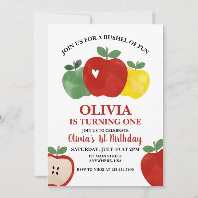 Invitation Apple Bushel de Fun 1er Anniversaire (Devant)