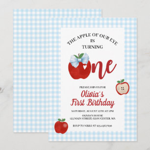 Invitation Apple coquette bleu vichy Prépa 1er anniversaire