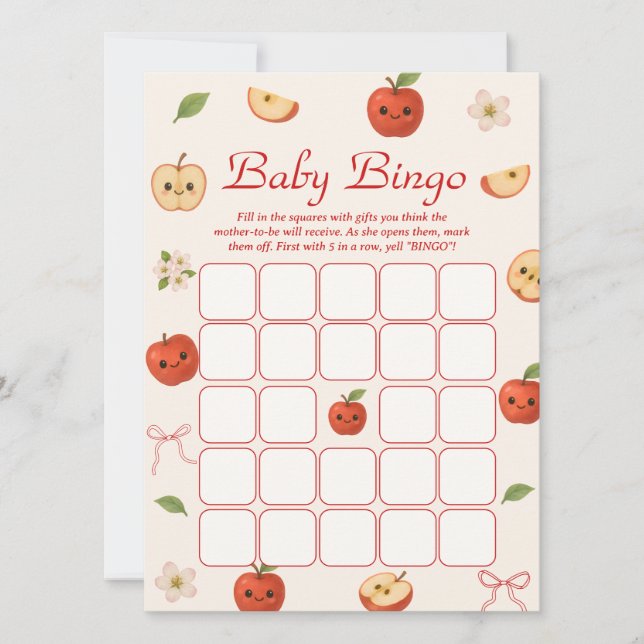 Invitation Apple de mon oeil Baby shower Bingo Game Card (Devant)