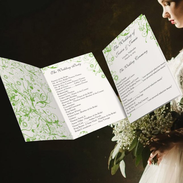 Invitation Apple Green Birds Swirl Ordre de service (Créateur téléchargé)