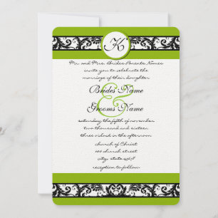 Invitation Apple Green Black Damask Wedding Invites Wide Band