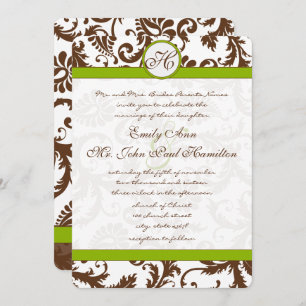 Invitation Apple Green & Brown Mariage damassé