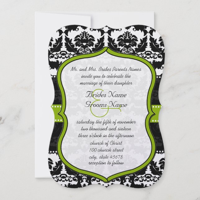Invitation Apple Green Hearts Vintage Mariage damassé Invitat (Devant)