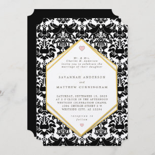 Invitation Apple Green LoveBird Vintage Mariage damassé