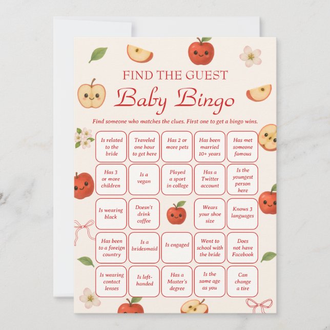 Invitation Apple of My Eye Baby shower Trouvez le Bingo invit (Devant)