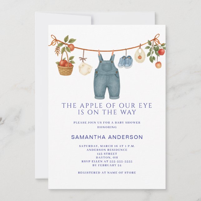 Invitation Apple of Our Eye Boy Baby Shower (Devant)