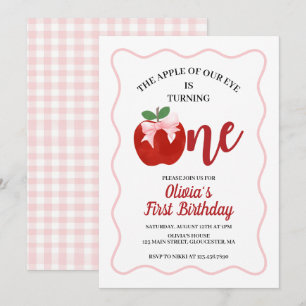 Invitation Apple Pink Bow preppy Coquette 1er anniversaire