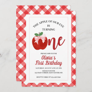 Invitation Apple Pink Bow preppy Coquette 1er anniversaire