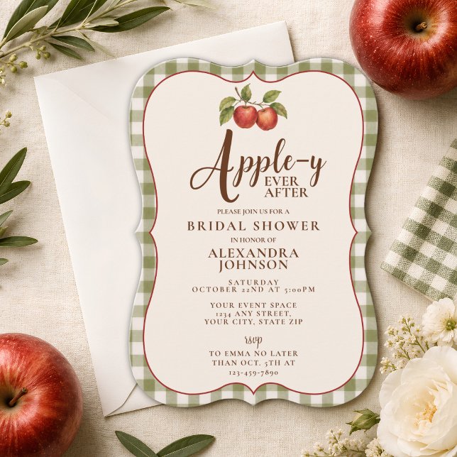 Invitation Appley Ever After Fête de Mariage Gingham Automne (Créateur téléchargé)