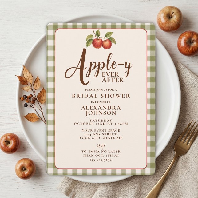Invitation Appley Ever After Fête de Mariage Gingham Automne (Créateur téléchargé)