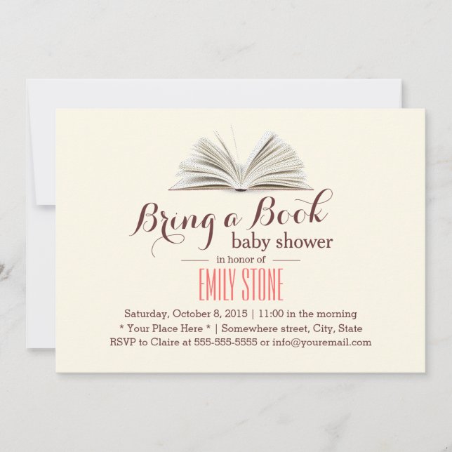 Invitation Apportez un Baby shower de livre (Devant)