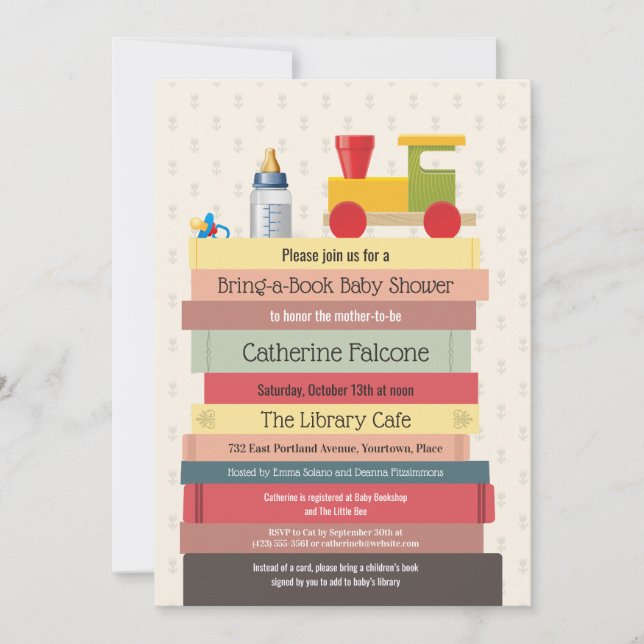 Invitation Apportez un Baby shower de livre (Devant)
