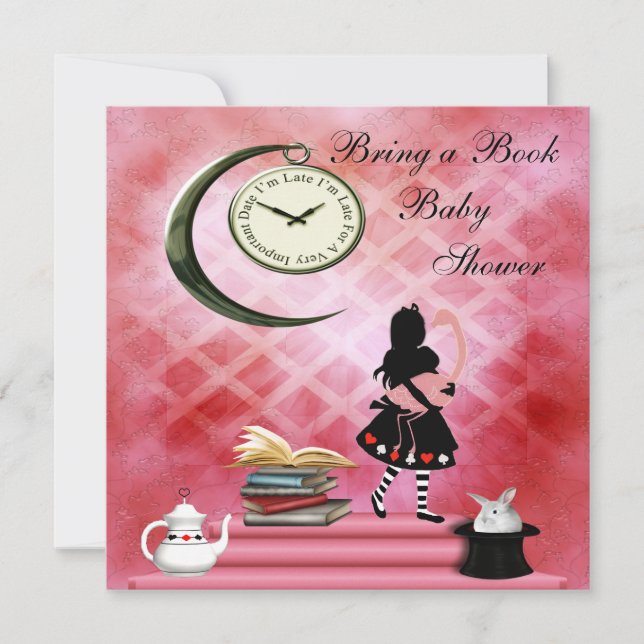 Invitation Apportez un Baby shower de livre Alice & Pink Flam (Devant)
