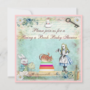 Invitation Apportez un livre Alice & Cheshire Cat Baby shower