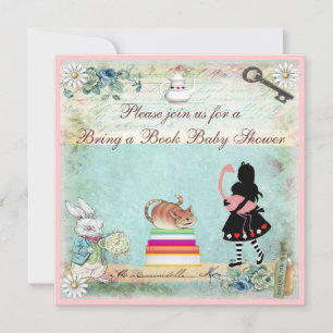 Invitation Apportez un livre Alice & Flamant rose Baby shower