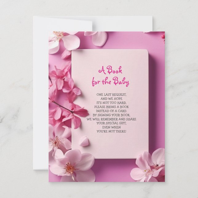 Invitation APPORTEZ UN LIVRE Pink Orchids Fuchsia Baby shower (Devant)