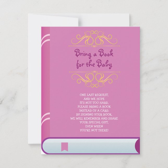 Invitation APPORTEZ UN LIVRE Pink Purple Baby shower Card (Devant)