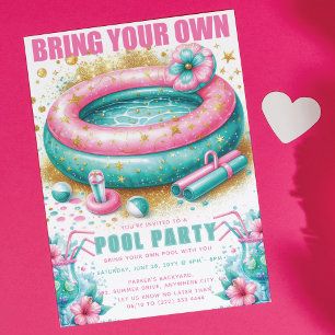 Invitation Apportez votre propre Pool Party rose Turquoise pa