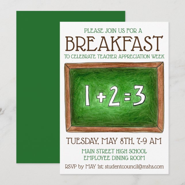 Invitation Appréciation de l'enseignant en tableau de bord de (Devant / Derrière)