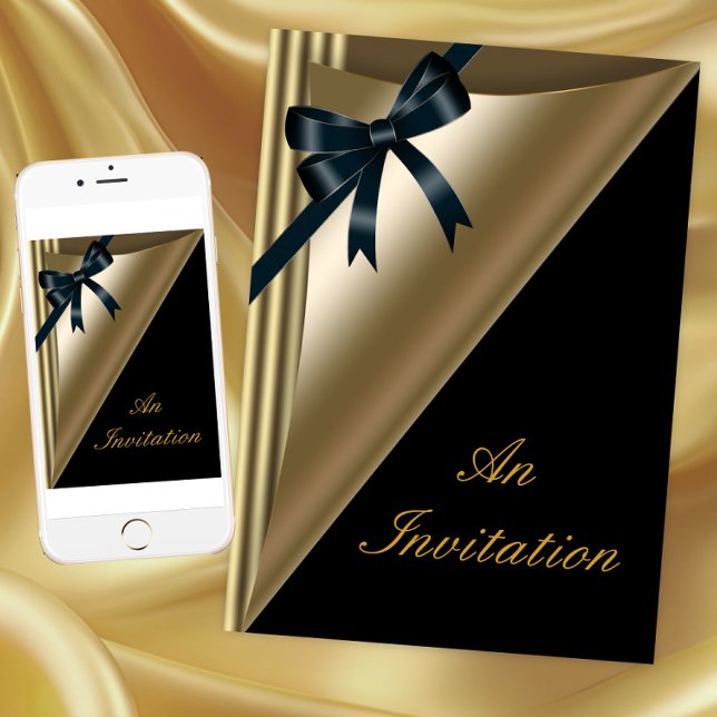 Invitation Appréciation du client d'événements d'entreprise (Elegant black and gold corporate and any occasion event invitation. For print and download.)