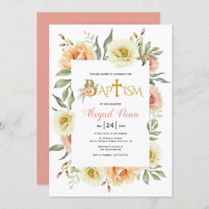 Invitation Apprivoiser les fleurs d'aquarelle fille baptême f