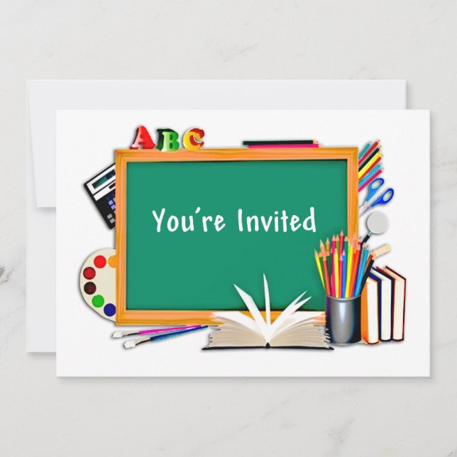 Invitation Approvisionnements de salle de classe, livres, (Devant)