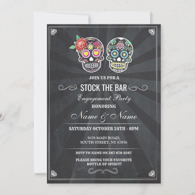 Invitation Approvisionnez le bar Sugar Skulls Halloween Invit (Devant)