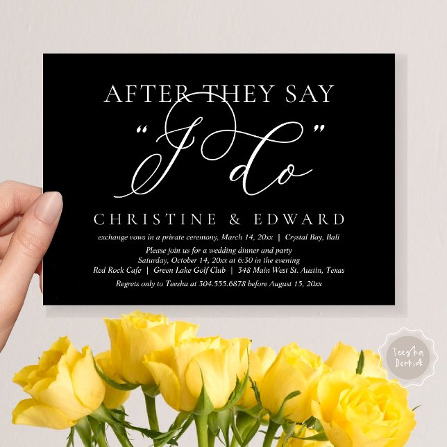 Invitation Après Avoir Dit Que Je Le Fais, Dîner Mariage Elop (After They Say I Do, Wedding Elopement Dinner Invitation Card, PDF, Romantic, in Classy Black)