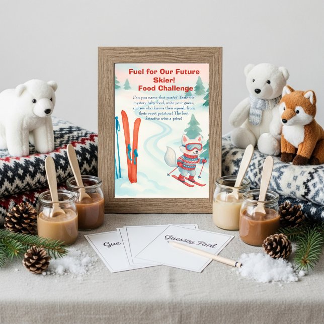 Invitation Après Bébé ski  Baby Food Challenge Game Sign  (Après Bébé ski Baby Food Challenge Game Sign)