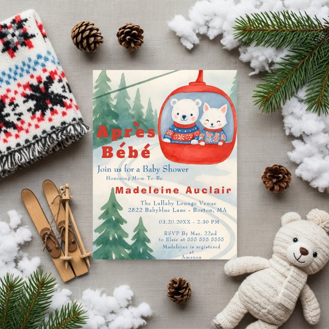 Invitation Après Bébé ski woodland animals winter baby shower (Après Bébé woodland animal baby shower Invitation)