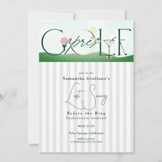 Invitation Apres Golf Last Swing Before the Ring Bachelorette (Devant)