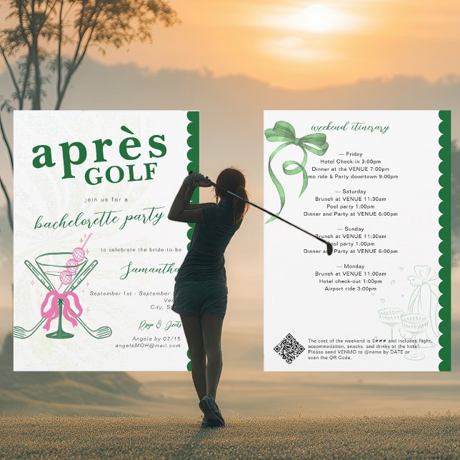Invitation Aprés Golf Martini Coquette Arc Bow Fête de Bachel (Aprés Golf Martini Coquette Bow Last Swing Golfer Golf Themed Bachelorette Party Invitation)