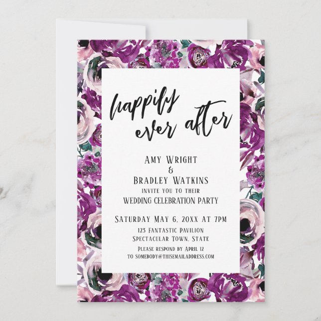 Invitation Après heureux rose aquarelle fleurs (Devant)