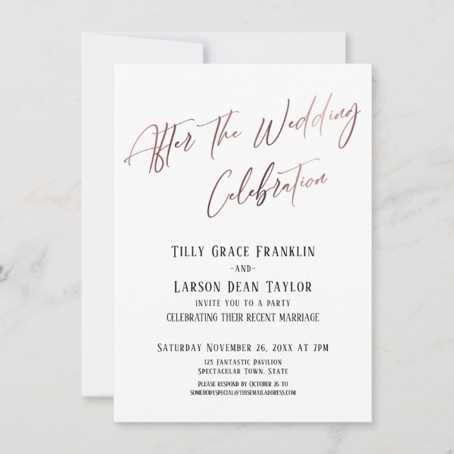 Invitation Après la célébration de mariage avec accent or ros (Devant)