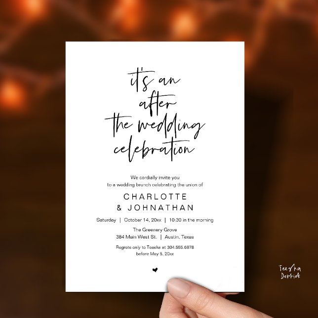 Invitation Après la célébration de mariage, brunch moderne (it's an after the wedding celebration, modern brunch invitation card in black and white)