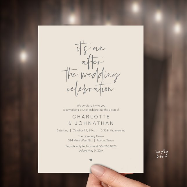 Invitation Après la célébration de mariage, brunch moderne (it's an after the wedding celebration, modern brunch invitation card in cream grey)
