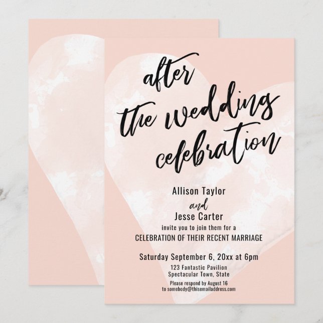 Invitation Après la Célébration de Mariage Cœur Blanc sur Far (Devant / Derrière)