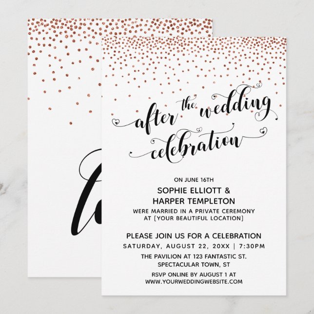 Invitation Après la célébration de mariage confettis de cuivr (Devant / Derrière)